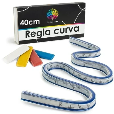 Imagen de OfficeTree Regla Flexible 40 cm con 4x Tizas Costura de Curvas Reglas para Patronaje Curva Dibujo Tecnico Flexibles
