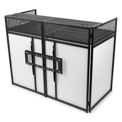 Imagen de Vonyx DB6 Cabina de DJ Profesional con Soporte TV Hasta 25 Kg, Pantalla 65&#039;&#039;, Licra Blanca o Negra Incluida, Bolsa Transporte, un Sistema Completo e Ideal para Profesionales, Móviles