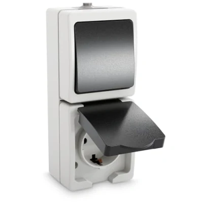 Imagen de ABSINA Combinación de Toma corriente e interruptor superficie IP44 con contacto protección y conmutador para lugares húmedos 250V 16A