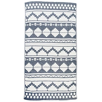 Imagen de Bersuse 100% Algodon Baja Toalla Turca Fouta de Playa y Baño Doble Capa Diseño Bohemio, Oeko Tex 95 x 175 cm, Azul Oscuro