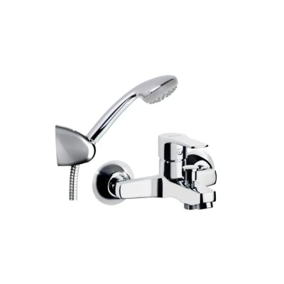 Imagen de Ramon Soler Conjunto Grifo Baño Ducha Monomando Cromado con Sistema S2 de Ahorro Agua Accesorios Serie Titanium