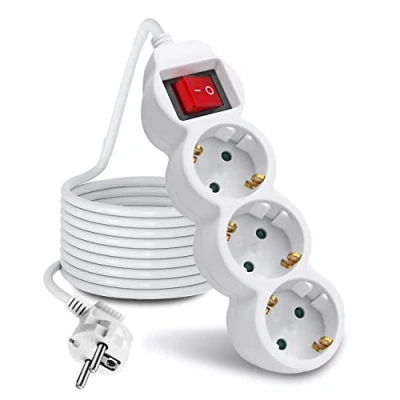 Imagen de EXTRASTAR Regleta Alargador de 3 Metros con Enchufes e Interruptor, para el hogar, Oficina y Viajes, Blanco 1Pc