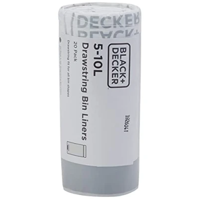 Imagen de Black+Decker BXBB0005E Bolsas de Basura con cordón 5 10L, Paquete 20, Blancas