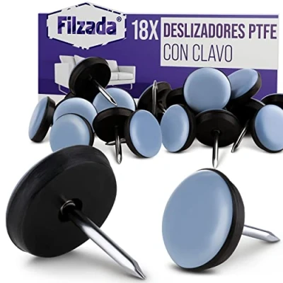 Imagen de Filzada® 18x Almohadillas de Teflón para Muebles, con Clavo Ø 19 mm (redondo) Deslizadores muebles/alfombras PTFE (Teflón) incl. tornillos