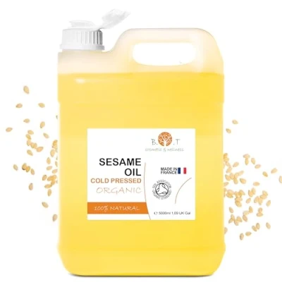 Imagen de Aceite de Sésamo BIO 100% Puro. Presion en Frio Semillas Sesamo con Certificado Ecologico. Uso Cosmetica Natural &amp; Masaje Ayurveda 5000 ml 5 L