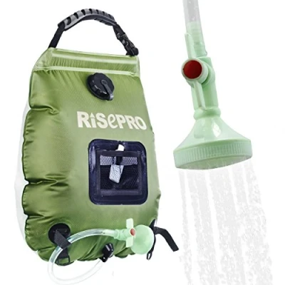 Imagen de Bolsa solar de ducha, Risepro 5 galones/20 l. ducha con calefacción para acampar agua caliente a temperatura 45 C, senderismo, escalada