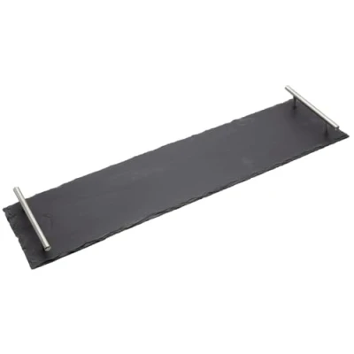 Imagen de Artesà Vajilla, Bandeja de Pizarra con Asas Metal Cepillado, 60 x 15cm, Caja Regalo
