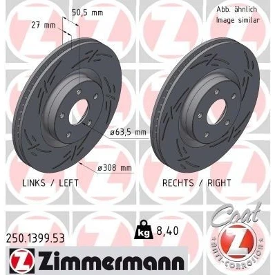 Imagen de ZIMMERMANN 250.1399.53 Disco de freno 308 27 5/5 5 108 ventilación interna, ranurado revestido FORD: Focus Mk4 Hatchback, Berlina