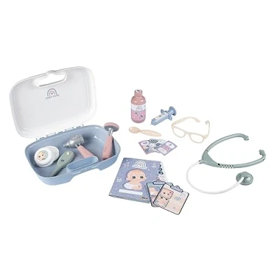 Imagen de Smoby Maletín Pediatra Baby Care para el Cuidado de la Salud Tus Muñecos, 19 Accesorios, Estetoscopio, Jeringuilla, Termómetro, Libreta, A Partir 3 años (7600240306), Exclusivo en Amazon