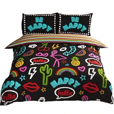 Imagen de Rapport Funky Neon Juego de Funda edredón Reversible a Rayas, polialgodón, Color Negro, Individual