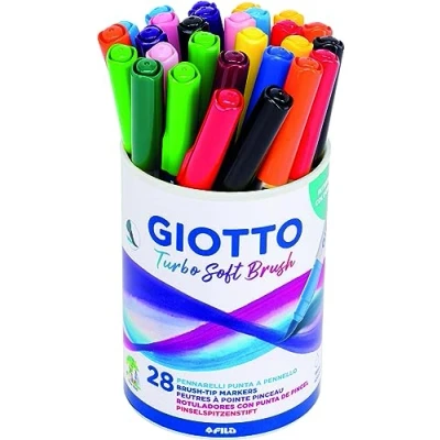 Imagen de Giotto Turbo Soft Brush, Rotuladores con Punta de pincel, Bote Metal, Pincel soluble al agua, Colores Surtidos, 28 unidades