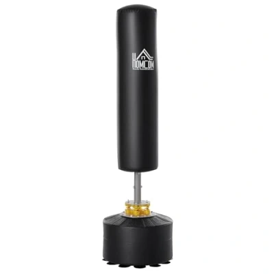 Imagen de HOMCOM Saco de Boxeo Pie para Adultos 170cm Altura Ajustable en 3 Niveles Punching Ball con Base Rellenable Arena 45 kg o Agua 30 Hogar Gimnasio Negro