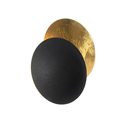 Imagen de Qazqa Moderno Lámpara de pared moderna negra con oro Sunrise Acero Redonda Adecuado para LED Max. 1 x 28 Watt