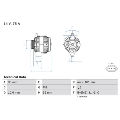 Imagen de BOSCH 0 986 082 900 Alternador 14V 75A SUZUKI: Jimny SUV, SWIFT 3, IGNIS 2