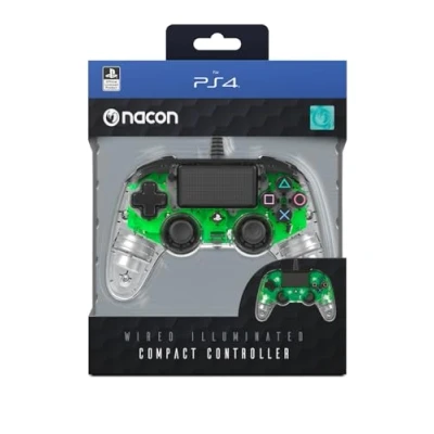 Imagen de Nacon Compact Mando con licencia Oficial Sony para PS4 y PC, Gaming Controller Cable Verde Transparente