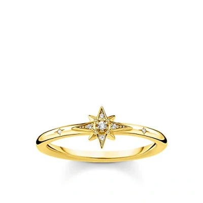 Imagen de Thomas Sabo Anillo estrella con piedras plata chapada en oro TR2317 414 14 50