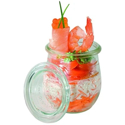 Imagen de APS 12 tarros originales WECK de 220 ml con tapa, juego 12, Ø 7 cm, H: 8 forma tulipán, tarro conserva, decorativo, postre, almacenamiento, apto para lavavajillas