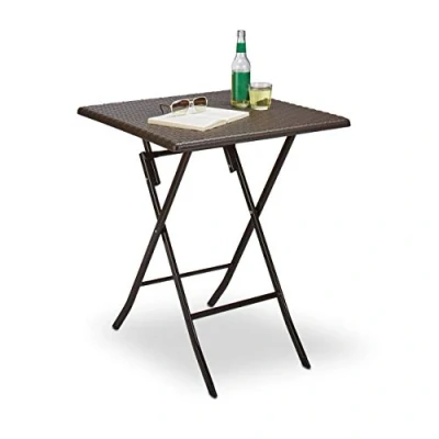 Imagen de Relaxdays, Hecho de plástico con Aspecto Rattan, 74 x 61.5 cm, Auxiliar Mesa Terraza Plegable Bastian, Cuadrada, 74x61,5x61,5 Efecto Ratán, para Exterior, Mesita Jardín, Marrón