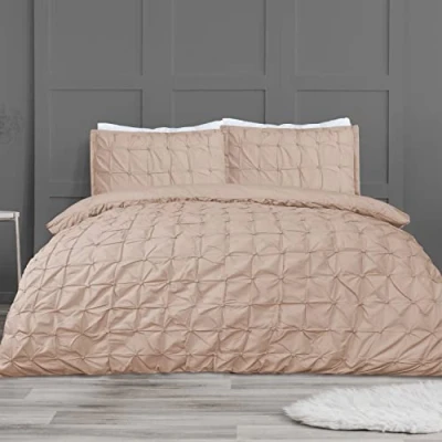 Imagen de Sleepdown Juego de Funda edredón Suave con Fundas Almohada para Cama doble (200 x 200 cm), diseño Plisado, Color Rosa, set