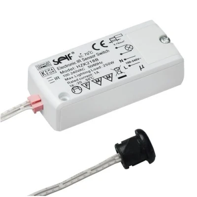 Imagen de Relé electronico sensorial con Sensor por infrarrojo IR HZK218B especial para armarios el encendido y apagado de los equipos conectados a la salida hasta 250W.