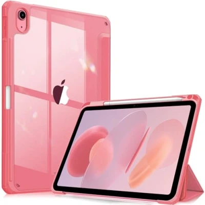 Imagen de Fintie Funda Durable Compatible con iPad 2022 (10.ª Generación) de 10,9&quot; Portalápiz Carcasa Trasera Transparente a Prueba Choques Auto Reposo/Activación, Rosa Intenso
