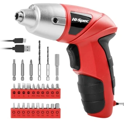 Imagen de Hi Spec Mini Atornillador Electrico Inalambrico Rojo de 3.6v. con Juego Brocas y 20 Accesorios para Destornillador Inalambrico. Bateria 1300 mAh. Herramienta ideal Bricolaje