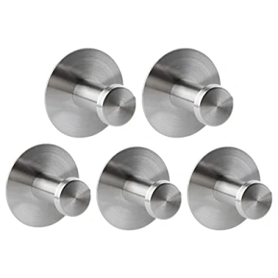 Imagen de Encuryna 5 Piezas Ganchos Adhesivos para Pared Acero Inoxidable, Colgador Toallas sin Taladro, Toalleros de Gancho Baño, Adhesivo Baño Cocina Albornoz Trapos, Plata