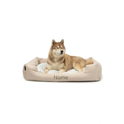 Imagen de lionto Cama para Perro cojín de Piso Reversible, (L) 110x80 cm Beige (con Nombre Impreso)