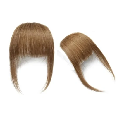 Imagen de Clip de Flequillo Plano en Cabello Humano Real Extensiones con Varillas, Color Marrón Claro