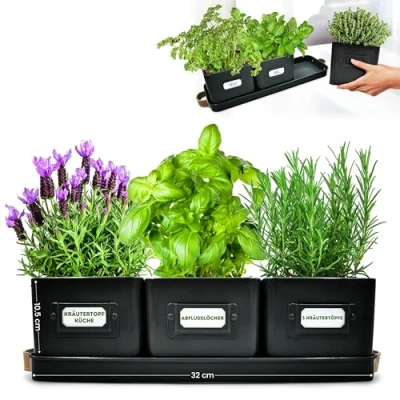 Imagen de Green Thumbz Macetas Decorativas Interior con Macetero Rectangular Mangos de Cuero y Jardinera Ideales para Plantas Color Negro
