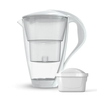 Imagen de Dafi Crystal Jarra Filtradora de Agua Vidrio 2 L Sistema Filtrado para Reducir la Cal, el Cloro, Sin BPA, Sensor LED Filtrante + Filtro UNIMAX Blanco