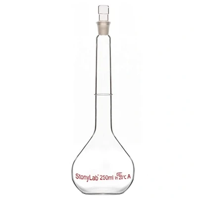 Imagen de stonylab Frascos Volumétricos de Laboratorio, Matraz Aforado Clase A con Tapón Vidrio, Pared Pesada Vidrio Borosilicato Tolerancia, ±0,15ml, 250ml