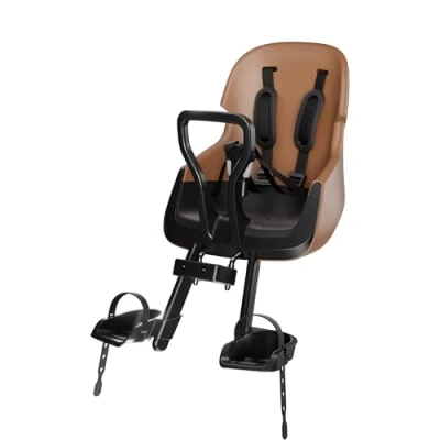 Imagen de BOBIKE 8010700002 Silla Portabebé Bicicleta Delantera Evolve Mini con Seguridad Doble, Diseño Envolvente y Montaje en Tubo de Dirección, Marrón Canela