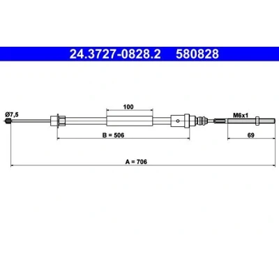 Imagen de ATE 24.3727 0828.2 Cable de Freno Mano 706 PEUGEOT: 406 Coupé