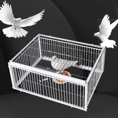 Imagen de jaula trampa para pollos y pájaros, humana animales vivos con puerta de entrada unidireccional, palomas control metal diseño a prueba escape, fácil montaje ( Size