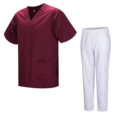Imagen de MISEMIYA Uniforme Sanitario Unisex Uniformes Sanitarios MÉDICOS con Pantalon BLANCO 817 8312 L, Granate