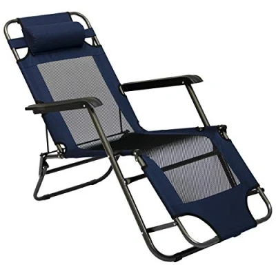 Imagen de AMANKA Tumbona Plegable para Campamento Piscina Silla Reclinable Jardín con Reposacabezas Color Azul Marino Estructura de Acero Peso máx soportado 100 kg 153cm
