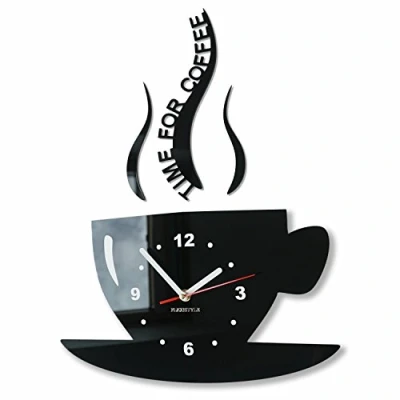 Imagen de FLEXISTYLE Reloj de Pared para café, diseño Moderno, Color Negro