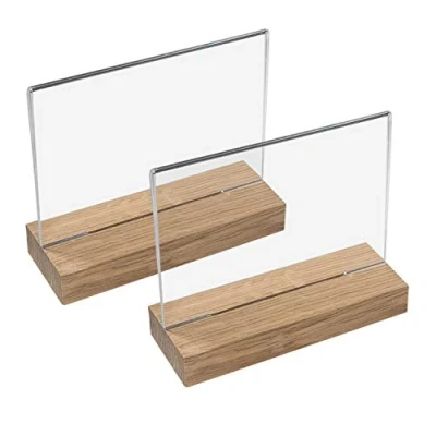 Imagen de HMF 46943 Soporte de Sobremesa Acrílico con Base Madera 2 Piezas DIN A5 Apaisado Transparente