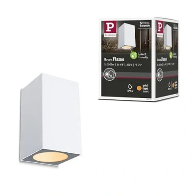 Imagen de Paulmann 94711 Luminaria exterior LED Flame respetuoso con los insectos IP44 cuadrada 58x103mm 2200K 4W 265lm 230V 75 blanco, metal, luz dorada