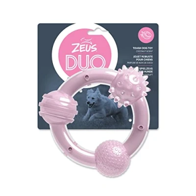 Imagen de Zeus Juguete para Masticar Perro Duo Tres Aros, 15 cm, Lila, Aroma a Coco