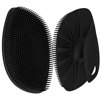 Imagen de HieerBus Cepillo de ducha plano silicona, exfoliante suave y masaje, espuma bien más higiénico que la lufa tradicional (3rd black)