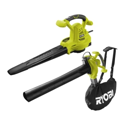 Imagen de RYOBI Soplador Aspirador Triturador 2800W 2 en 1 Velocidad de Soplado 375 km/h Descarga por Tracción Trabajo Cómodo Entregado con Arnés Vertebrae y Boquilla Plana RBV2800CSV