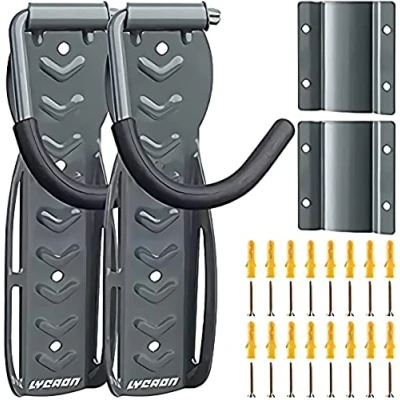 Imagen de LYCAON Soporte Bicicletas Pared, Gancho Bicicleta Pared Soporta Hasta 68lb, con Bandeja Para Neumáticos &amp; Tornillos, Portabicicletas de Almacenamiento Vertical Casa/Tienda/Garaje (2)
