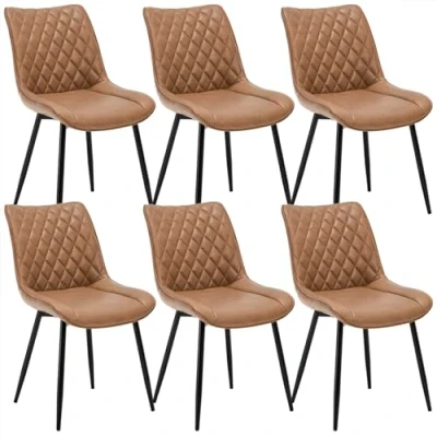 Imagen de WOLTU Sillas de Comedor Pack 6, Cocina Tapizadas en Piel_sintética, Ergonómicas con Respaldo para Salón y Dormitorio, Estilo Nórdico, Patas Metal, Marrón Claro, BH210hbr 6