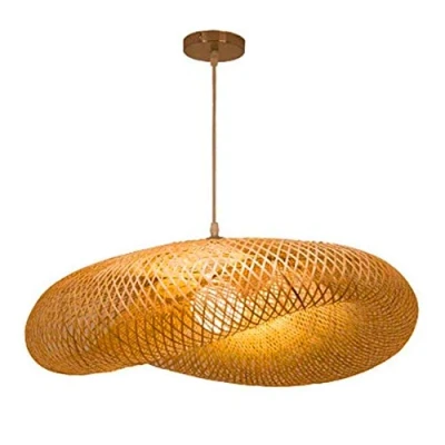 Imagen de Lámpara Colgante Hecha A Mano Pantalla De Ratán Luz Techo Bambú Forma Nube Lámparas Araña Mimbre Para Dormitorio Sala Estar Pasillo Iluminación Decorativa,50cm