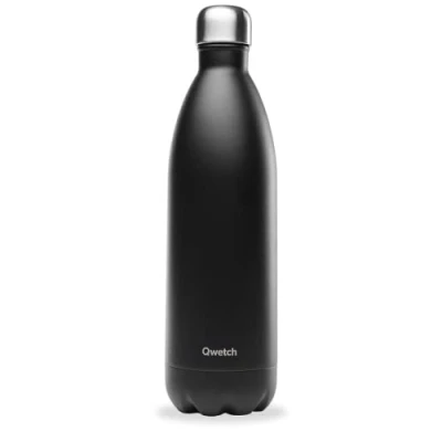 Imagen de Qwetch Botella Isotérmica Originals Matt Negro 1L Nómada de Acero Inoxidable 24h Frío y 12h Caliente Impermeable, Libre BPA Reutilizable