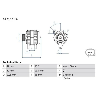 Imagen de BOSCH 0 986 046 060 Alternador 14V 110A FIAT: Ducato II Furgón, III Camión de plataforma/Chasis, IVECO: DAILY 3 Kasten/Kombi