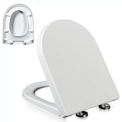 Imagen de PP,02C,Tapa de WC, Asiento Inodoro Universal en Forma D, Tapadera WC con Cierre Suave y Lento, Tapa Bisagras Ajustables, Liberación Rápida, Fácil Montaje Limpieza