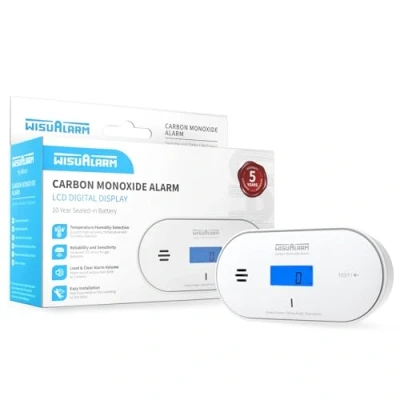 Imagen de Detector de monóxido carbono, batería sellada 10 años, alarma monoxie con detección temperatura y humedad pantalla LCD, alarmas carbono para el hogar